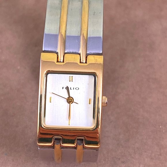 Folio Lady's Two Tone Gold and Silver Bangle Bracelet Watch - Picture 2 of 7
